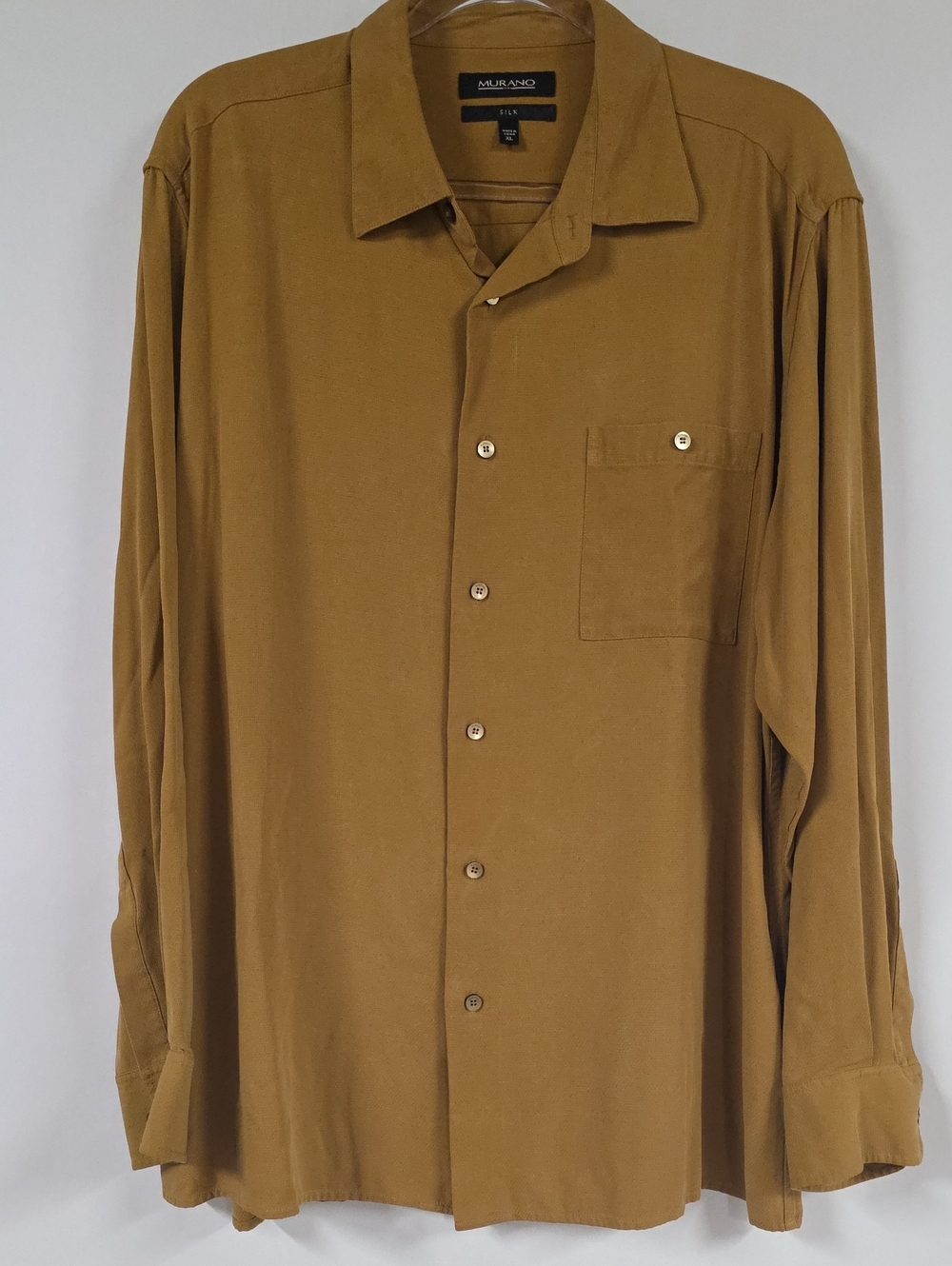 Murano Men's Long-Sleeved Button-Down 100% Silk Mustard Shirt, Size XL